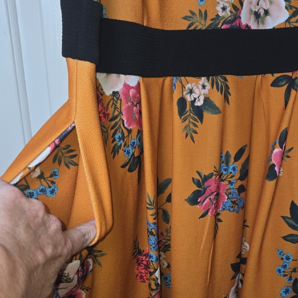 SMAK PARLOUR 2X MUSTARD FLORAL RETRO Romantic Unique LIGHTWEIGHT STRETCHY Dress - Picture 13 of 15